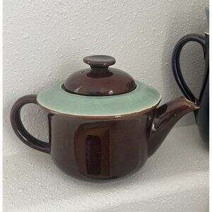 Red Wing Teapot Village Brown Jadeite Green Glazed Pottery 40 Ounces USA